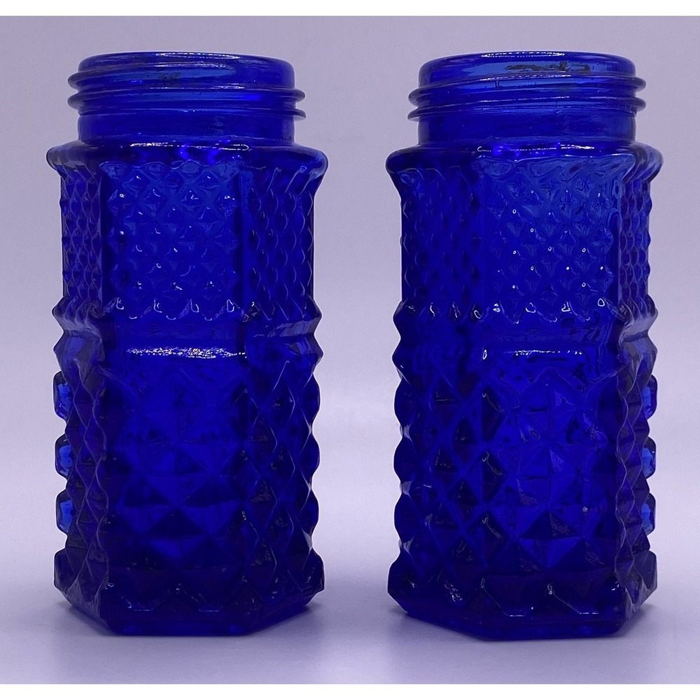 Vintage Cobalt Blue Glass Anchor Hocking Wexford Salt and Pepper Shakers No Tops